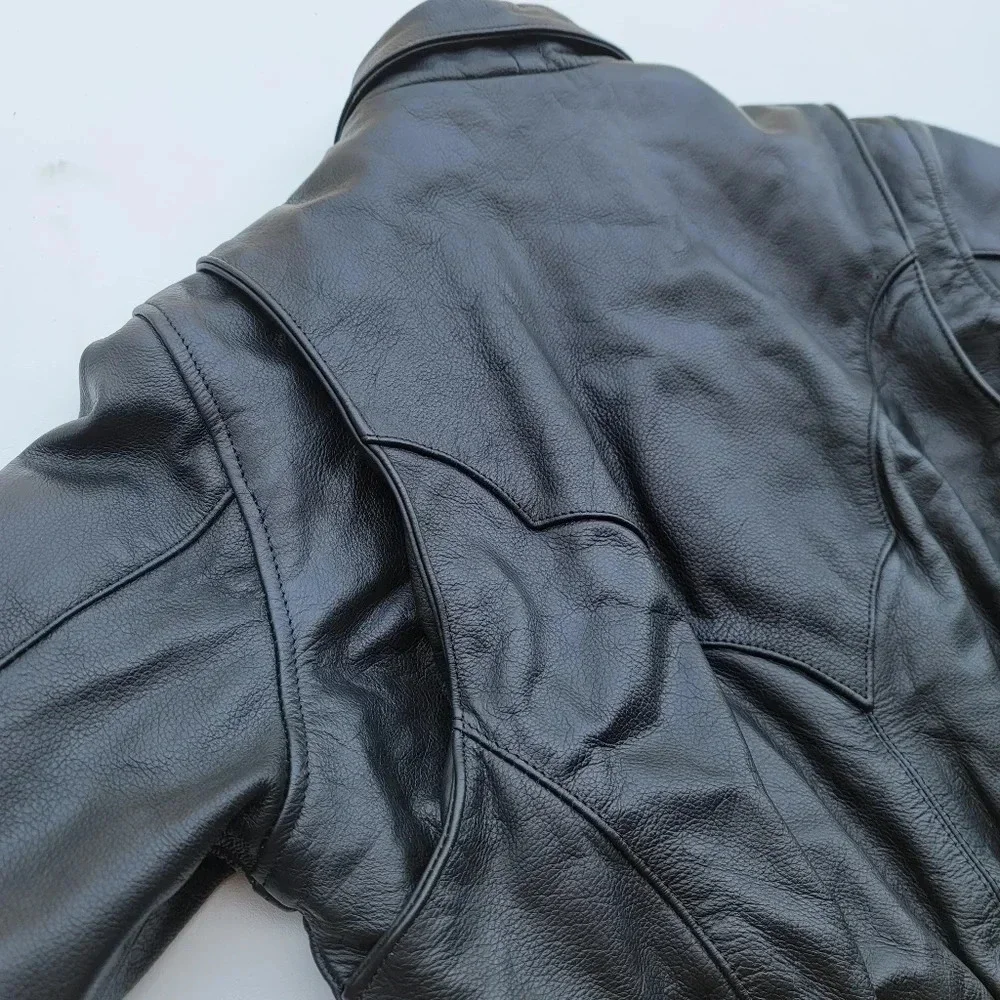 Unik Premium Heavy Black Genuine Leather Jacket Motorcycle Biker Removable Liner
